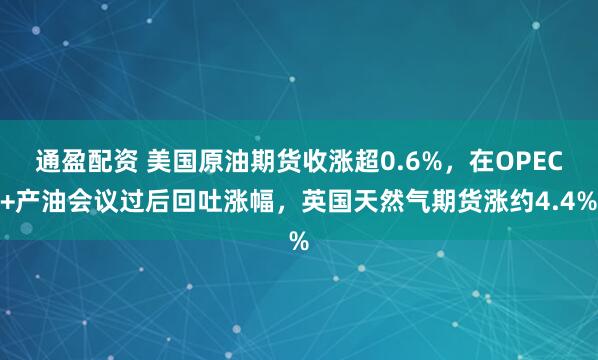 通盈配资 美国原油期货收涨超0.6%，在OPEC+产油会议过后回吐涨幅，英国天然气期货涨约4.4%